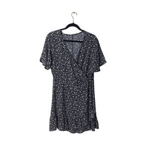 Black & White Floral Wrap Dress Short Sleeves Lightweight Womens Size M
